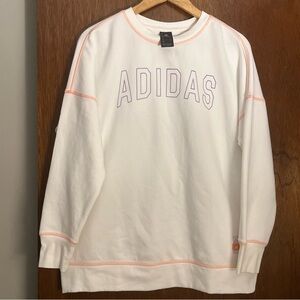Women’s Adidas Boyfriend Crew White Sweatshirt with Subtle Pink Stitching